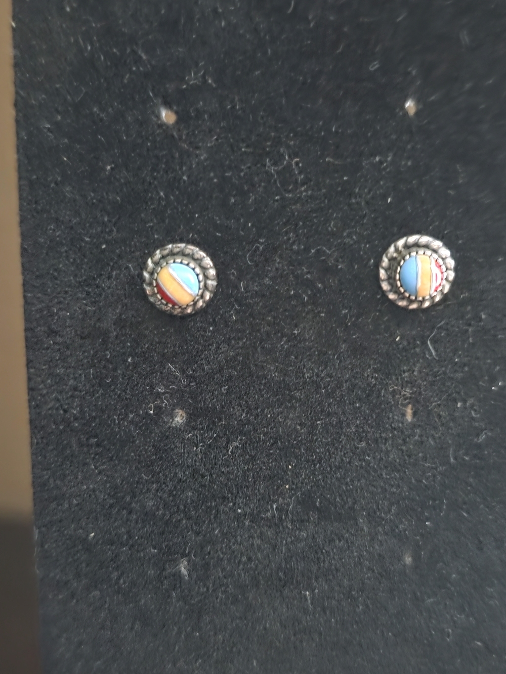 Vintage Native American Zuni-style multi-stone inlay sterling silver stud
